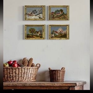 Set of Four Framed Landscape vintage needlepoint art